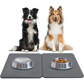 Stone Drying Mat, 2 Pack Stone Bath Mat Super Absorbent Stone Drying Mat for Dog Bowl Non-Slip Fast Drying Natural Diatomaceous Earth Stone Mat for Pet Bowls Bathroom Kitchen Counter, Grey