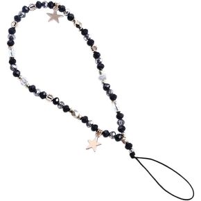 Black Five-Pointed Star Pendant Beaded Phone Chain,Romantic Colorful Mobile Phone Strap Detachable Lanyard，Cell Phone Charms