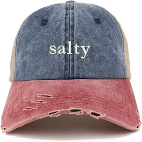 Trendy Apparel Shop Salty Embroidered Washed Front Mesh Back Frayed Bill Cap