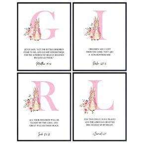 Religious Christian Baby Girl Room Decor - Baby Girl Nursery Decor - Baby Girl Wall Art - Scripture Wall Art - Bible Verses Wall Decor - Baby Shower Gifts - Toddler Girls - Pink Peter Rabbit Decor
