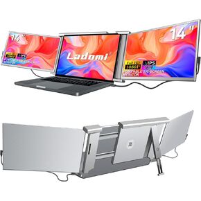 14" Triple Laptop Screen Extender, Plug and Play, FHD 1080P IPS Laptop Monitor Extender, Triple Portable Monitor, HDMI/USB-C Portable Monitor for 13.5" -16.5" Laptop - S1 Gray