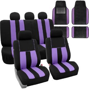 FH Group FB036115 + F14501 Striking Striped Seat Covers (Pink) Full Set w. Carpet Floor Mats – Universal Fit for Cars Trucks & SUVs