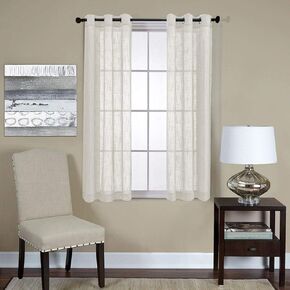 MIUCO Semi Sheer Curtains Poly Linen Textured Solid Grommet Curtains 84 Inches Long for French Doors 2 Panels (2 x 37 Wide x 84" Long) Navy Blue
