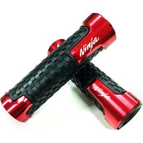 Red Carbon Look Aluminum Motorcycle 22mm 7/8 Inches Engraved Handle Bar Rubber Gel Hand Grips CNC Bar End 7/8" Compatible with Kawasaki Ninja 300 400 250 1000 ZX6R ZX10R ZX14R