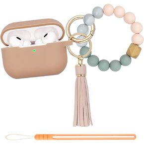 غطاء حافظة لجهاز Airpods Pro الجيل الثاني 2022، غطاء حماية من السيليكون الناعم مع سلسلة مفاتيح سوار لطيف Apple Airpods Pro 2 غطاء للنساء والفتيات (وردي فاقع) in Kuwait