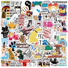 150PCS Veterinary Water Bottle Sticker Vinyl Waterproof Veterinary Sticker Cute Veterinary Gifts Pet Hospital Veterinary Office Decoration Funny Veterinary Stickers Gifts