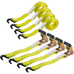 4pcs 1-1/2 x 15 ft Heavy Duty Ratchet Cargo Tie Down Straps 3,000 LBS Break Strength Tie-Down Ratcheting Straps Wire Hook Ends, J-Hook Ratchet Strap TieDowns