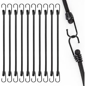 12 Inch Small Bungee Cord with Hooks-Black Bungee Cords Heavy Duty Outdoor Bungee Straps with Hooks for Camping, Tarps, Tents, Hiking,Hunting,Trucks and Boats (10 Pack)
