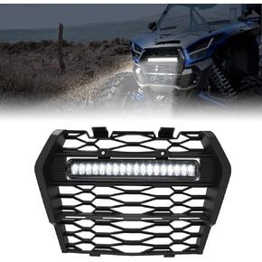 Front Grill with LED Lights for Teryx KRX 1000 19-24, LED Front Mesh Grill Spot Light with white Adjustable Lights Bar for Kawasaki Teryx KRX KRX4 1000 2019-2024 Accessories (Fit Fang Light)