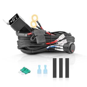 Wiring Harness 1 Lead, AKD Part LED Light Bar Nylon Wiring Harness Kit 12V 40A Relay Fuse Rock Switch for Offroad Driving Light Pods Lights Work Lights for Trucks ATV UTV SUV Pickup Boat