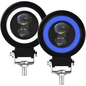 3Inch Round LED Pods Work Light Bar 6000K 60W LED Spotlight,Blue DRL Halo Ring Driving Fog Lights Waterproof for Motocycle SUV ATV RV Pickup