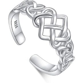 Celtic Knot Heart Ring 925 Sterling Silver Adjustable Wedding Band Stackable Rings for Women