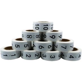 Hybsk Number Stickers 1-10 1" Inch Round Office Warehouse Organization Inventory Storage Labels - 500 per roll 5000 Total Stickers (Gloss Paper)