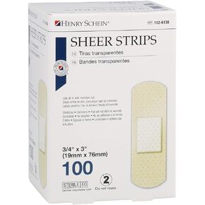 Adhesive Sheer Bandage Strips, 3/4" x 3", Sterile, Box of 100 Bandages