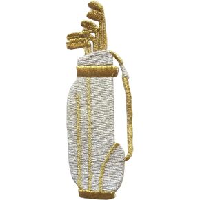 #E02919S Small Silver Golf Club, Golf Bag Embroidery Iron On Applique Patch (Size:1.12" by 3.25")