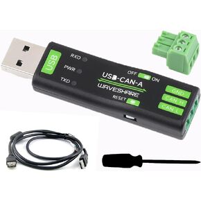 waveshare USB to CAN Adapter Model A STM32 Chip Solution, CAN Baud Rate 5kbps~1Mbps is Configurable, Support Windows XP/7/8/10/11 and Linux Systems, Multiple Working Modes