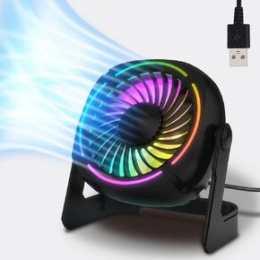 USB Desk Fan RGB Small Fan with 8 Light Modes,Table Fan with 3 Speeds,360° Rotation, Quiet Operation, Portable Desk Fan for Home Desktop Office Travel Bedroom in Saudi Arabia