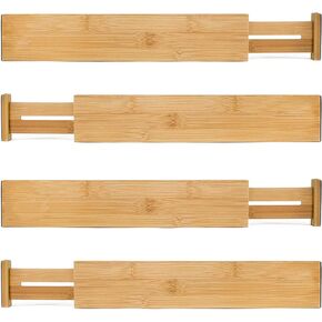 4-pack Bamboo Kitchen Drawer Divider, Adjustable Drawer Storage, Spring loaded, Suitable for kitchens, Dressing tables, Bathrooms, bedrooms, Drawers, Desks