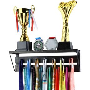 Medal Hanger & Trophy Shelf - Rustic Wood Wall Mount Display Rack, Use as a Medal Display with Shelf, Trophy Rack, Medal Holder and Medal Display Hanger
