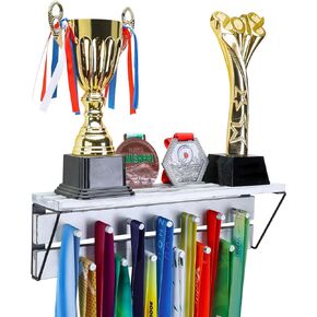 Medal Hanger & Trophy Shelf - Rustic Wood Wall Mount Display Rack, Use as a Medal Display with Shelf, Trophy Rack, Medal Holder and Medal Display Hanger