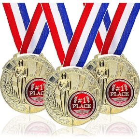 Juvale 6 Pack Bulk Gold 1st Place Medals with Ribbons for All Ages and Sports, Winner Award Ribbons, 2.6 Inch Diameter, 15.3 Inch Ribbon Length