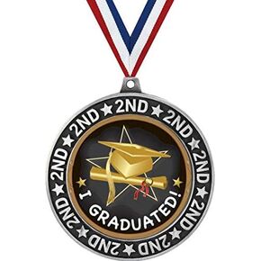 I Graduated Second Place Medals, 2 3/4" Silver Graduation Trophy Medal Award Prime