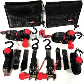 Patented Ratchet Tie Down Straps (4PK) - 2000lb Max Break Strength - Includes (4) 1" x 15’ Ratchet Tie-Downs, with Soft Tie Loops. Cargo Straps for Moving Motorcycles, Appliances & More