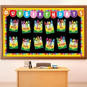 Birthday Bulletin Board Classroom Decorations Crayon Box Cutouts Colorful Crayon Name Tags Decoration for Wall Chalkboard Decors Preschool Classroom Decor Teacher Back to School Supplies