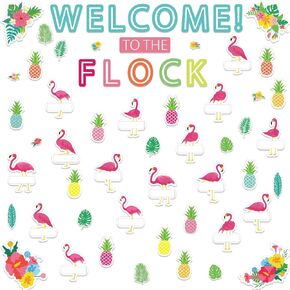 93 Pieces Simply Stylish Tropical Classroom Bulletin Board Set Flamingo Welcome Bulletin Board Cutouts Palm Leaves Hawaii Pineapple Flamingo Cutouts for Classroom Whiteboard Decorations in Saudi Arabia