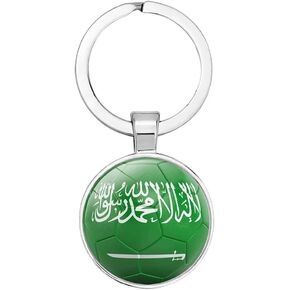 Art Attack Saudi Arabia Flag Soccer Keychain, Green Falcons Arabian National Football Team Accessories History Party Favor Fan Car Key Chain Ring Pendant Charm (Silver)
