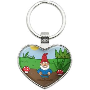 GRAPHICS & MORE Garden Gnome with Toadstools Keychain Heart Love Metal Key Chain Ring