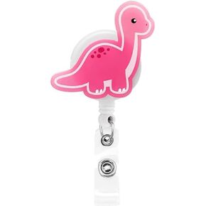 Pink Card Badge Reel Dinosaur-Themed 1/5pcs Dinosaur Holder Glow in Dark Metal Clip Cute Portable Retractable Teacher Office Nurse Doctor Anti-Lost Easy Identification Badges and Supplies