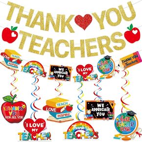 Thank You Teachers Banner Teacher Appreciation Banner Teacher Appreciation Decorations with Teacher Appreciation Hanging Decorations for Teachers Day Party Decorations