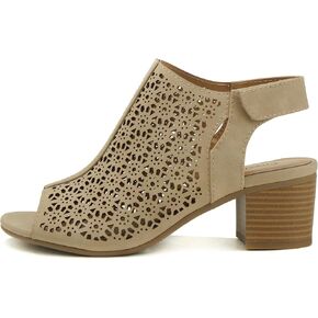 “Elect" ~ Women’s Peep Toe Laser Cut Geometric Caged Slingback Ankle Strap Low Stacked Heel Ankle Bootie in Saudi Arabia