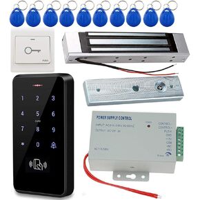 JASAG Complete Access Control Set, 125KHz Fully Waterproof RFID Keypad(3000 Users Capacity) + 180KG/380lbs Magnetic Door Lock + DC12V 3A Power Supply + Release Button and 10PCS Key Cards, Outdoor
