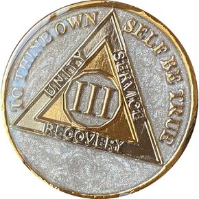 3 Year AA Medallion Opulent Pearl Silver Swirl Tri-Plate Sobriety Chip