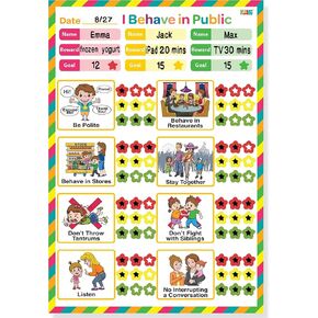 مخطط السلوك المحمول للأطفال، مخطط السلوك العام للاستخدام أثناء التنقل، مخطط المكافآت للخروج من المنزل (حزمة من 20 مخططًا للسلوك و180 ملصقًا للسلوك) in Kuwait