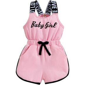 Toddler Baby Girl Clothes Summer Romper Sleeveless Letter Print Short Jumpsuit One-Piece Halter Infant Outfit