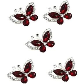 5pcs Crystal Butterfly Flat Back Diamante Embellishment Grade A Rhinestones Sparkly (Emerald Green)
