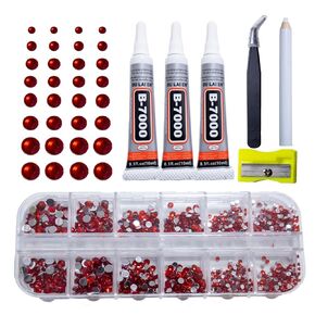b7000 Glue Clear with red Rhinestones for Crafting,3600Pcs Rhinestones with 3Pcs Adhesive Glue Rhinestone Picker Tool，bedazzler kit with Rhinestones for Nail Art DIY Jewelry Shoes Fabric Clothes