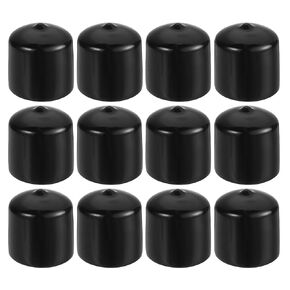 PATIKIL 1 1/8" ID Round Rubber End Caps, 12 Pcs Rubber Bolt Covers Caps PVC Rubber Screw Covers Flexible Screw Thread Protector Caps for Metal Tube Rod Bolt, Black