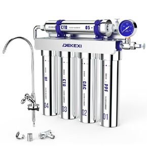 0.01μm Ultra-Filtration Under Sink Water Filter with Faucet, Stainless Steel, 5X Service Life,Remove 99.99% of Contąminants Larger Than 0.01μm,2 Mounting Options (5 Filter Included)