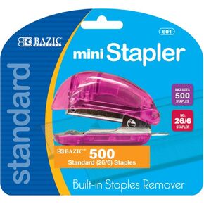 BAZIC Mini Standard (26/6) Stapler w/ 500 Ct. Staples