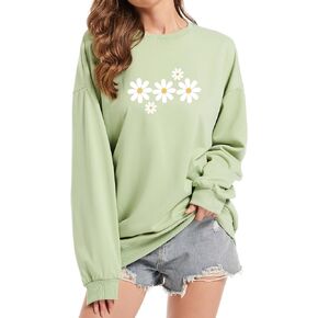 Daisy Flower Graphic Sweatshirt for Women Casual Loose Crewneck Lightweight Floral Print Sweatshirts Pullover Tops