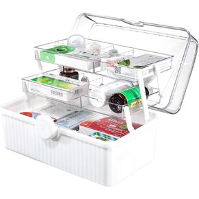 صندوق تخزين منظم للأعمال الفنية مقاس 13 بوصة مع طبقتين، لوازم خياطة بلاستيكية متعددة الوظائف وصندوق أدوات مع مقبض للخياطة والأدوية والأظافر وإكسسوارات الشعر ومنظم المكياج وصندوق الإسعافات الأولية للعائلة in Kuwait