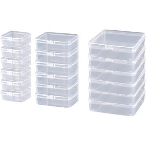 18 Pcs (3 sizes) Rectangle Mini Clear Plastic Storage Containers Box Case with lid for Items,Pills,Herbs,Baby products, Bead, Jewelry, and Other Small Items