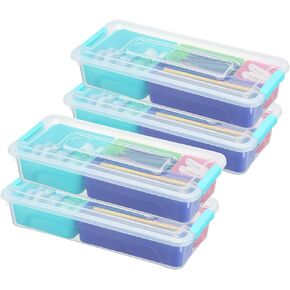 2 Pack Small Plastic Storage Organization Container with Dividers Removable Tray with Latch, Craft Storage Box, Snack Organizer is suitable for holding chocolates, cookies, paint brushes, puzzles