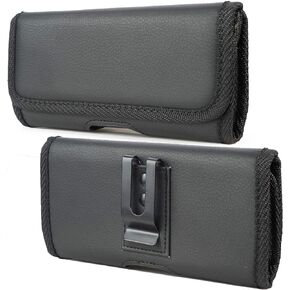 Case for Jitterbug Smart 4, Nakedcellphone Black Vegan Leather Horizontal Pouch [Metal Clip, Belt Harness, Magnetic Closure] for Lively Smart4 (2023), TCL 40XL, Consumer Cellular Iris Connect