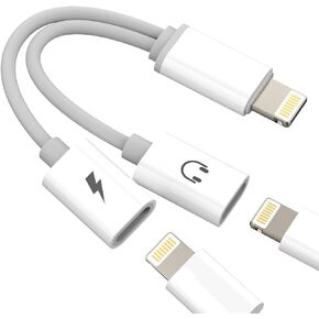 Iphone Dual Lightning Headphone Adapter Audio Charger Dongle Splitter 2in1 Jack Adaptador Para AUX Cable Converter MFI Certified Compatible with 13 12 11 Pro Max Mini 7 X Xr 8Plus Xs Se Earphone