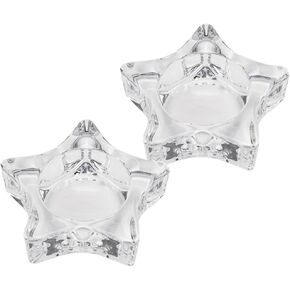 HOMSFOU 2 Pcs Star Shaped Glass Tealight Candle Holder Clear Votive Candle Holder Decorative Candlesticks for Wedding Party and Home Decor